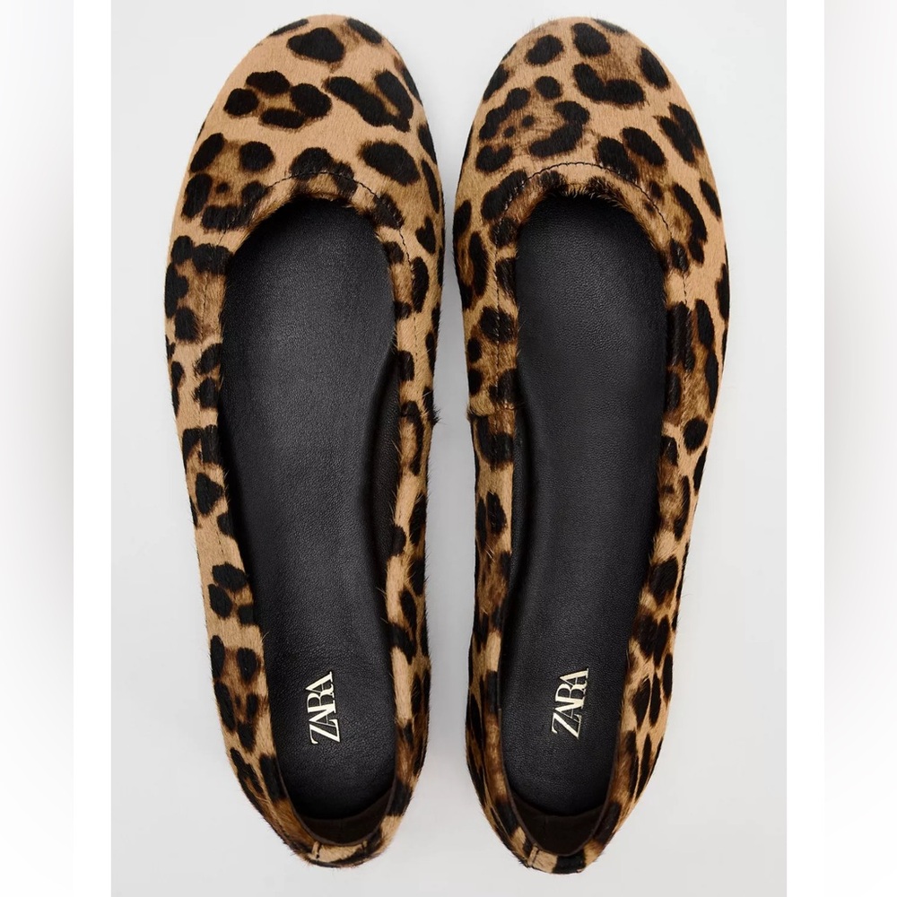 ANIMAL PRINT LEATHER BALLET FLATS - LEOPARD CHEETAH SHOES - 100% GENUINE LEATHER - Picture 5 of 6